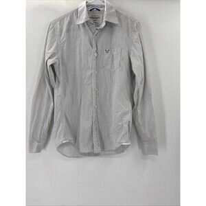 American Eagle Button Up Shirt Mens XS Vintage Fit Long Sleeve Gray White Cotton